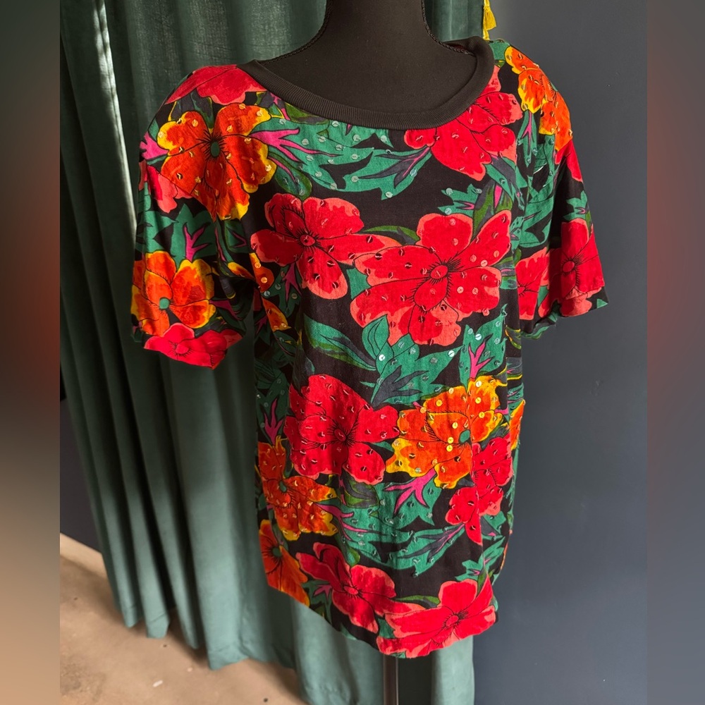 Vintage Floral Sequin T Shirt